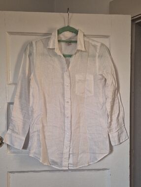 J.Crew 100% Linen White Button-Down Blouse Top Minimalist Quiet Luxury XS